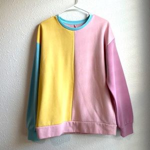 Large color block retro 90s pink yellow blue purple pastel pullover sweatshirt